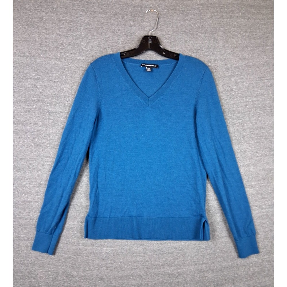 Katherine Barclay Womens Sweater Small Blue 100% Merino Wool Pullover Classic